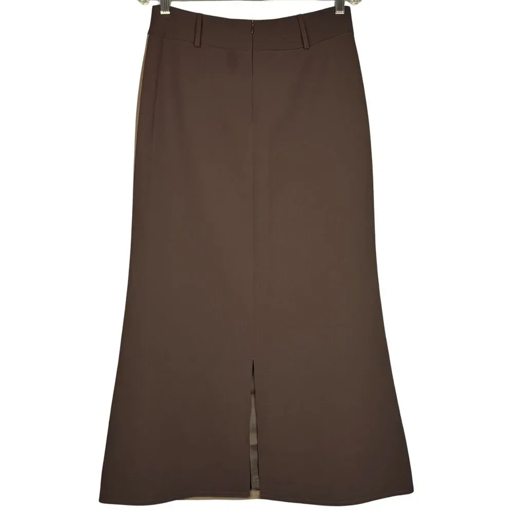 La Gazzetta Long Skirt Womens Lined‎ Zip Slit Belt Loop Sz 8 Brown/Olive Classic